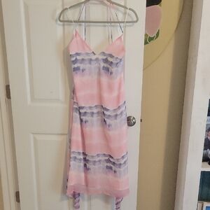 If By Sea Pink and Purple Halter criss cross strap zip up back halter Dress SzSm